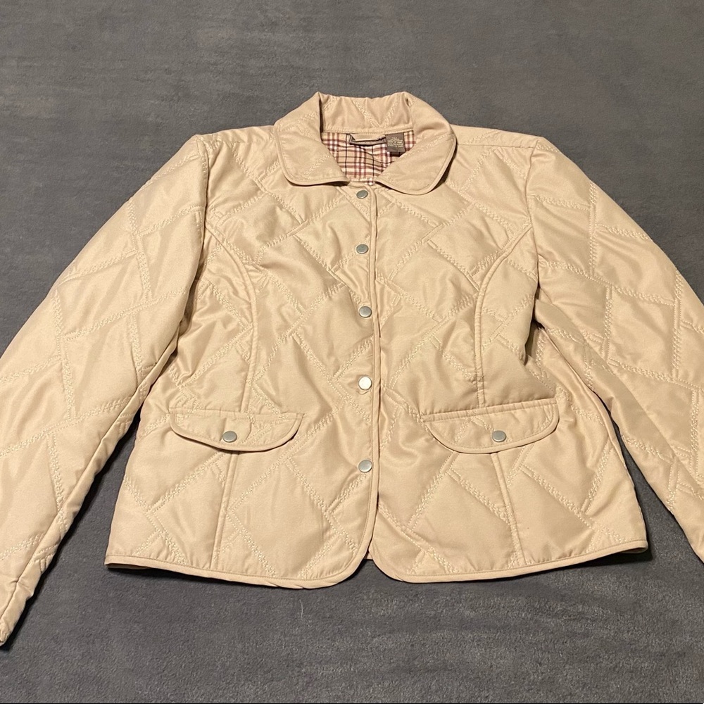 Large Jane Ashley Lightweight Quilted Puffer Jacket. Tab